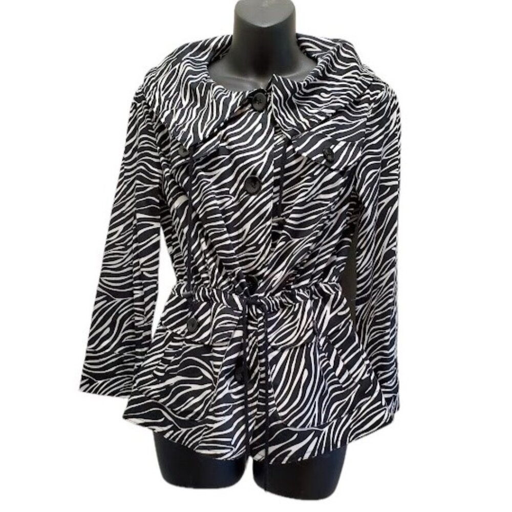 EUC Vintage Zebra Print Light Cotton Jacket 3/4 Sleeve and Cinched Waist -Size S